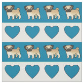 パグおよびハート-青 ファブリック (見本)