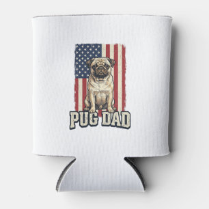 パグお父さん愛国ビンテージ風彫刻犬のTシャツデザイン 缶クーラー