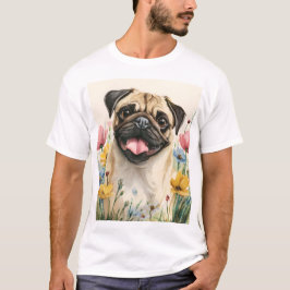 パグお父さんTシャツ – 水彩画 Tシャツ