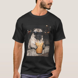パグがアイスコーヒーを飲む おもしろ犬のミーム Tシャツ