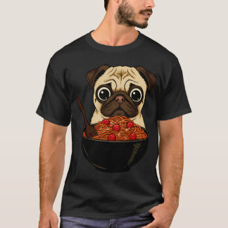 パグがラーメンを食べる かわいい犬のラーメン鉢イラスト Tシャツ
