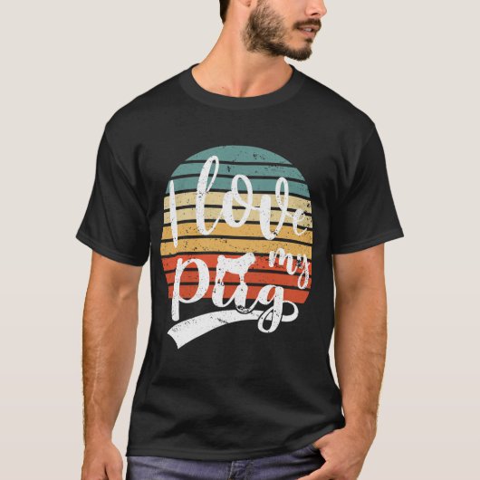 パグが大好きなレトロな犬好き Tシャツ (正面)