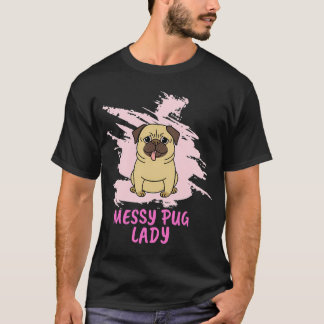 パグが大好きな女の子のかわいい水彩パグアート Tシャツ