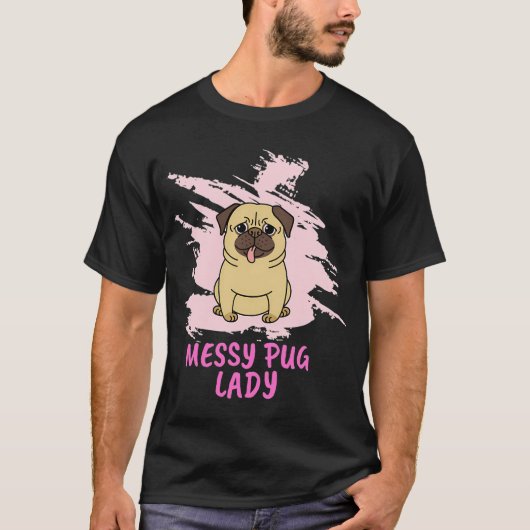 パグが大好きな女の子のかわいい水彩パグアート Tシャツ (正面)