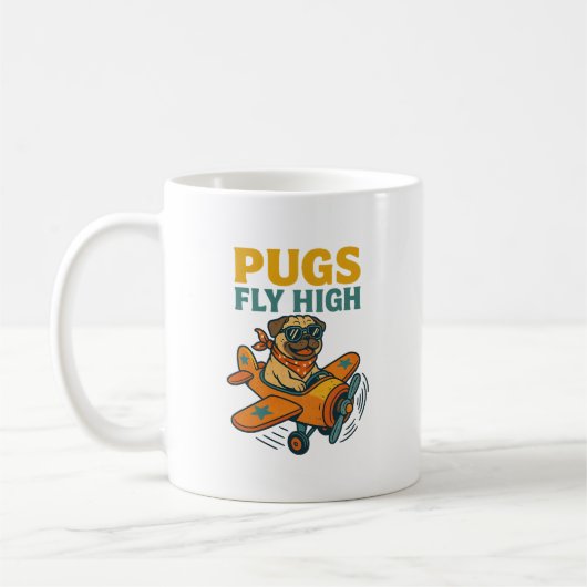 パグが大空高く舞う コーヒーマグカップ (左)