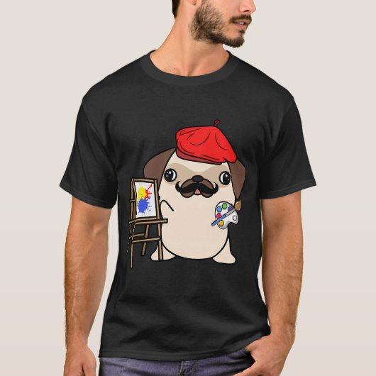 パグが絵を描く Tシャツ (正面)