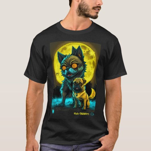 パグともうじゅうのグラフィティアート Tシャツ (正面)
