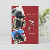 パグとキスの3枚写真ホリデーカード 招待状 (スタンド正面)