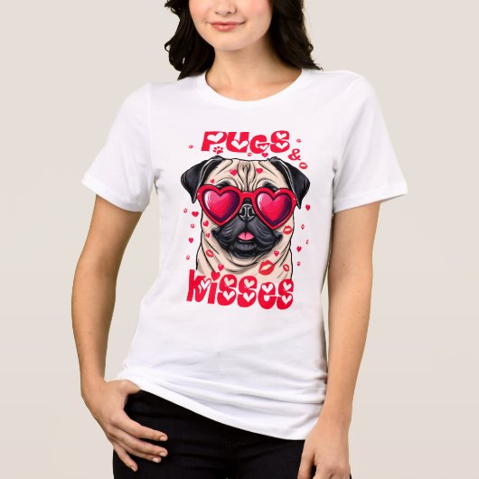 パグとキスバレンタインの犬の愛犬ママ トライブレンドＴシャツ (正面)