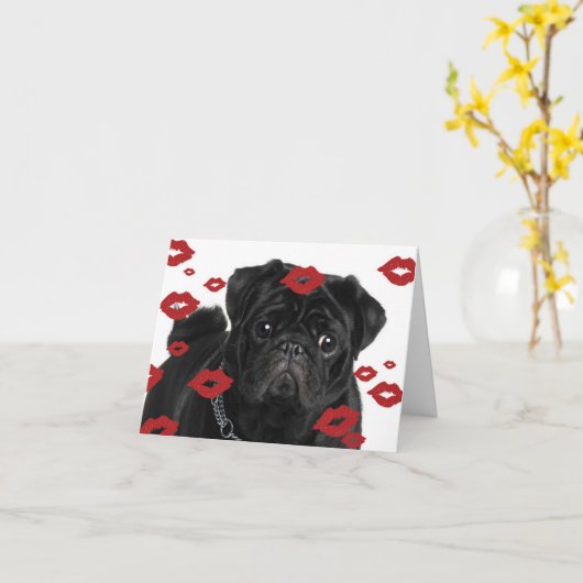 パグとキス カード (黄色い花)