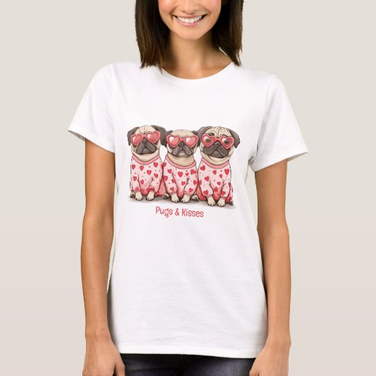 パグとキス バレンタインデーパグ犬 Tシャツ (正面)