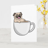 パグとコップのコーヒー カード (黄色い花)