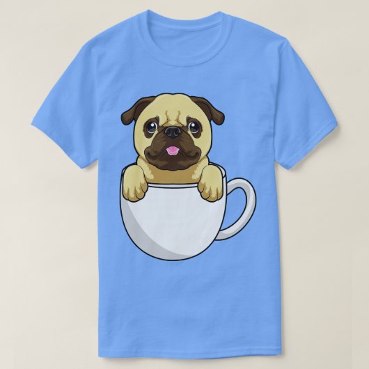 パグとコーヒーカップ 1 Tシャツ (デザイン正面)
