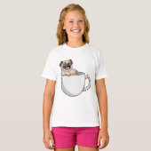 パグとコーヒーカップ Tシャツ (正面フル)