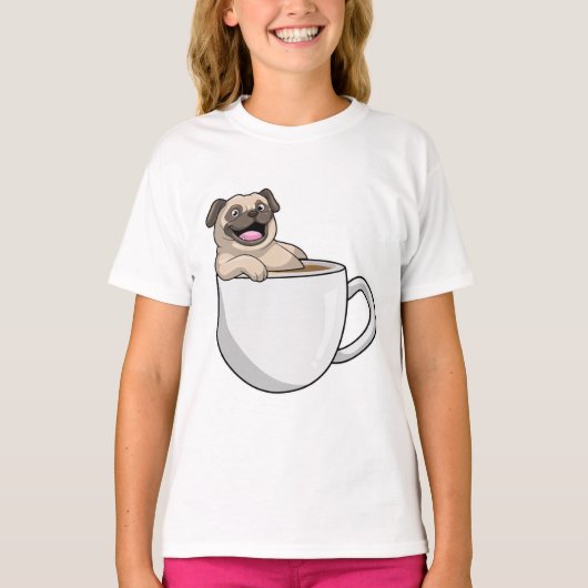 パグとコーヒーカップ Tシャツ (正面)