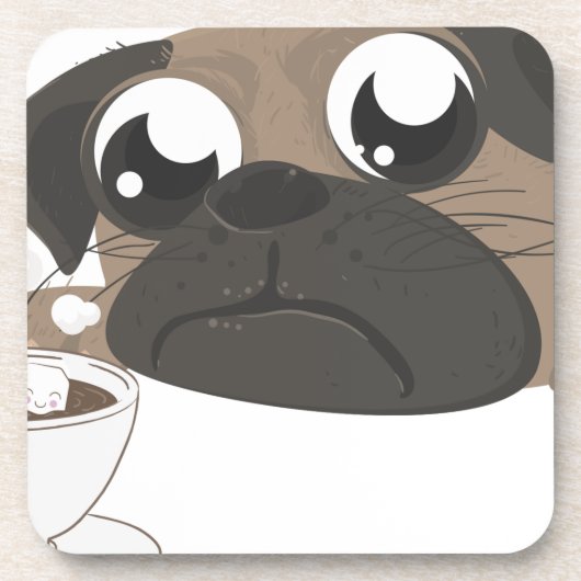 パグとコーヒー コースター (正面)