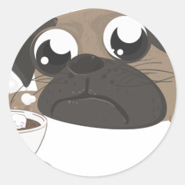 パグとコーヒー ラウンドシール