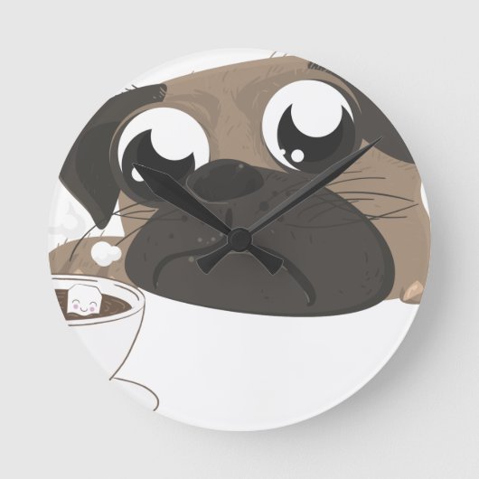 パグとコーヒー ラウンド壁時計 (正面)