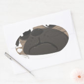 パグとコーヒー 楕円形シール (封筒)