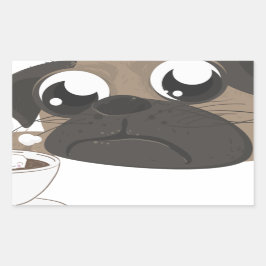 パグとコーヒー 長方形シール