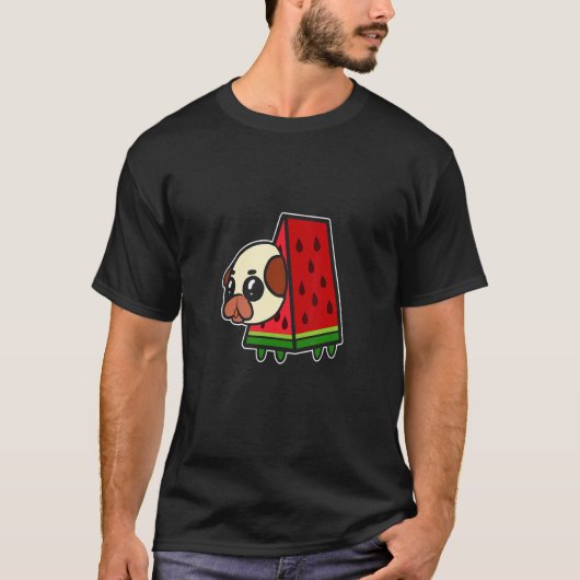 パグとスイカのドッグママ Tシャツ (正面)
