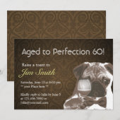 パグとワインの完璧な60歳誕生日パーティー招待状 招待状 (正面/裏面)