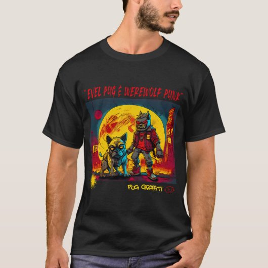 パグと人狼のグラフィティアート 8 Tシャツ (正面)