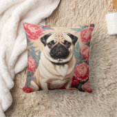 パグと牡丹の花ウィリアム・モリスインスパイア クッション (ブランケット)