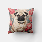 パグと牡丹の花ウィリアム・モリスインスパイア クッション (裏面)