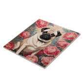 パグと牡丹の花ウィリアム・モリスインスパイア タイル (側面)