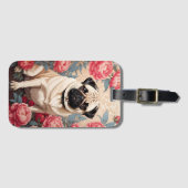 パグと牡丹の花ウィリアム・モリスインスパイア ラゲッジタグ (正面横)