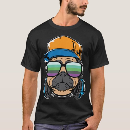 パグと犬好きの面白いヒップスターパグ Tシャツ (正面)