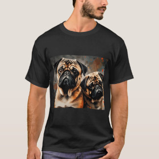 パグのおやつの時間 - 愛に満ちたパグのデジタルオイルペインティング Tシャツ