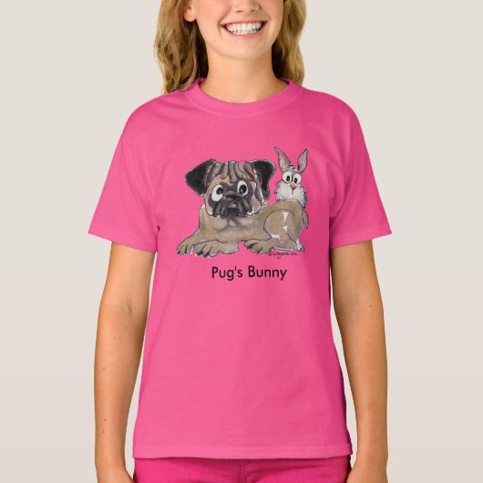 パグのかわいい漫画の犬 Tシャツ (正面)