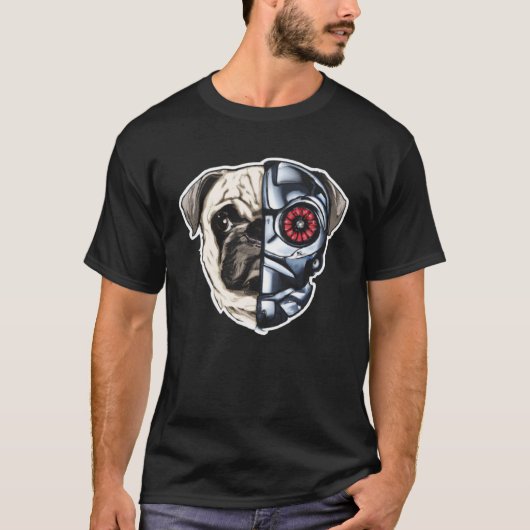パグのためのロボットマスク付きの可愛いパグの顔 Tシャツ (正面)