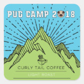 パグのキャンプ2018の巻き毛の尾コーヒーライトロースト スクエアシール (正面)