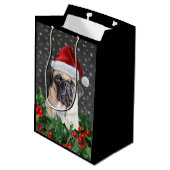 パグのギフト包むバッグの黒 ミディアムペーパーバッグ (裏面アングル)