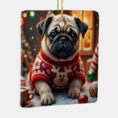 パグのクリスマスアート セラミックオーナメント (右)