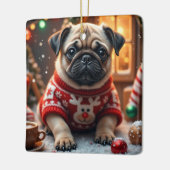 パグのクリスマスアート セラミックオーナメント (左)