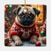 パグのクリスマスアート セラミックオーナメント (裏面)