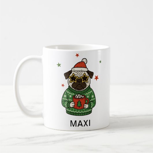 パグのクリスマスギフト コーヒーマグカップ (左)
