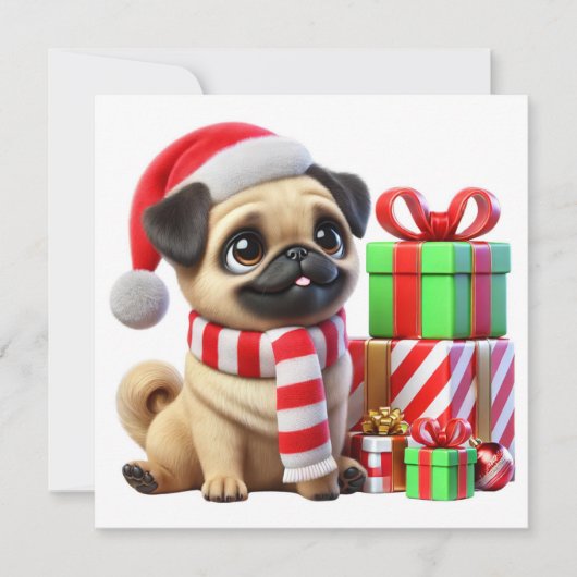 パグのクリスマスギフト シーズンカード (正面)