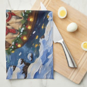 パグのクリスマスボート ホリデー キッチンタオル (四つ折り)