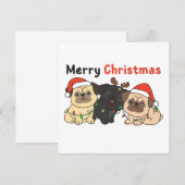 パグのクリスマス動物たち かわいい犬 メリークリスマス 招待状 (正面/裏面)