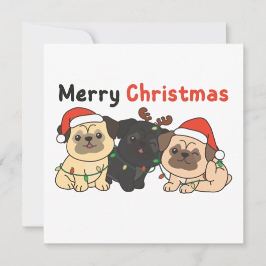 パグのクリスマス動物たち かわいい犬 メリークリスマス 招待状 (正面)