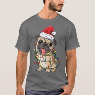パグのクリスマス サンタ帽子 イルミネーション Xmas ライト 少年のためのPugmas Tシャツ