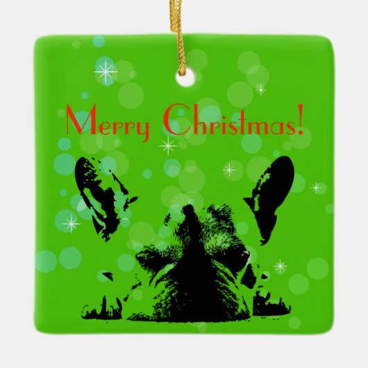 パグのクリスマス セラミックオーナメント (正面)