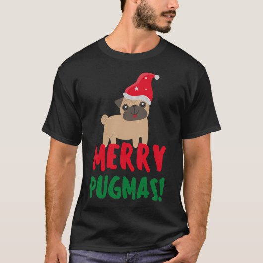 パグのクリスマス メリー・パグマス Tシャツ (正面)