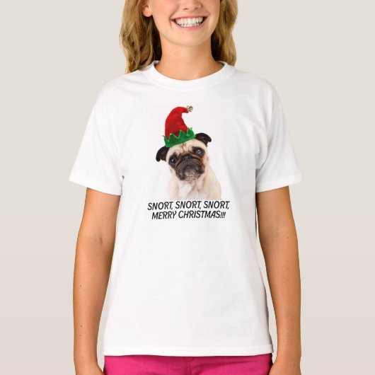 パグのクリスマス。 荒い鼻息の荒い鼻息の荒い鼻息。 メリークリスマス! Tシャツ (正面)