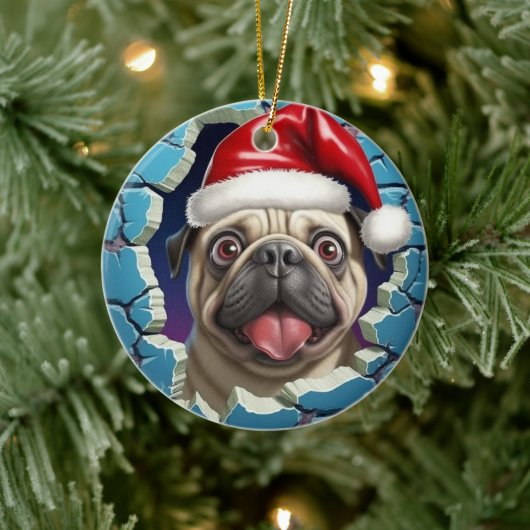 パグのクリスマス 3D セラミックオーナメント (ツリー)